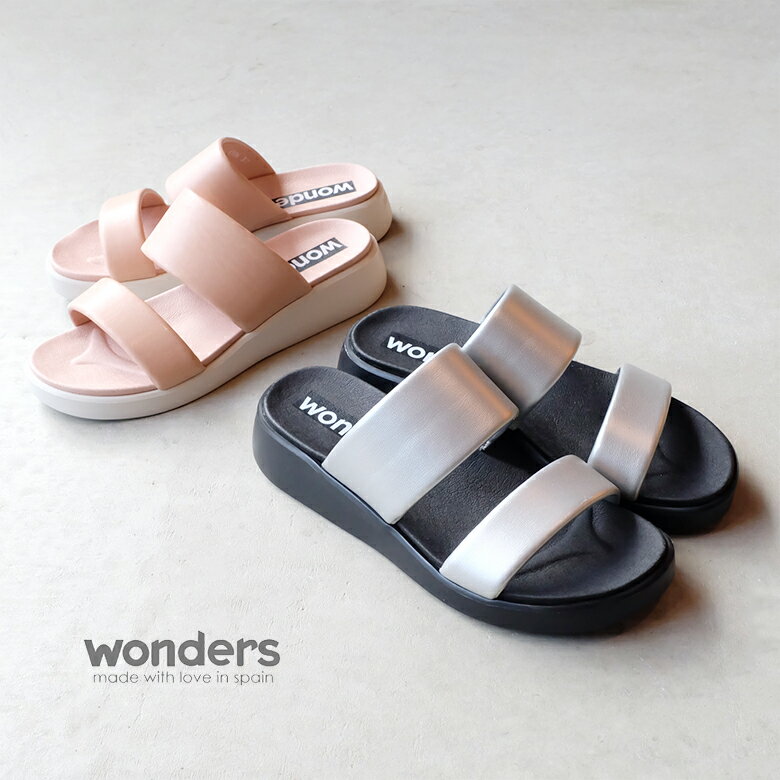 wonders ワンダーズ サンダル レディース 本革 履きやすい ダブルベルト 厚底 楽ちん（wonders6506）インポートシューズ