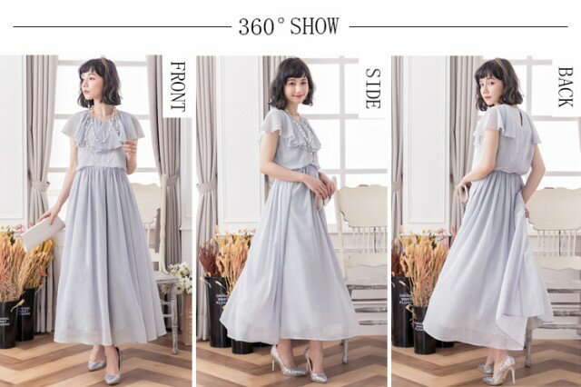 【在庫処分】【即納】パーティードレス　ワンピース パーティードレス 結婚式 お呼ばれ シフォン ボヘミア風ドレス ブライズメイドドレス ロング丈 フリル 結婚式 二次会 ワンピース 春夏