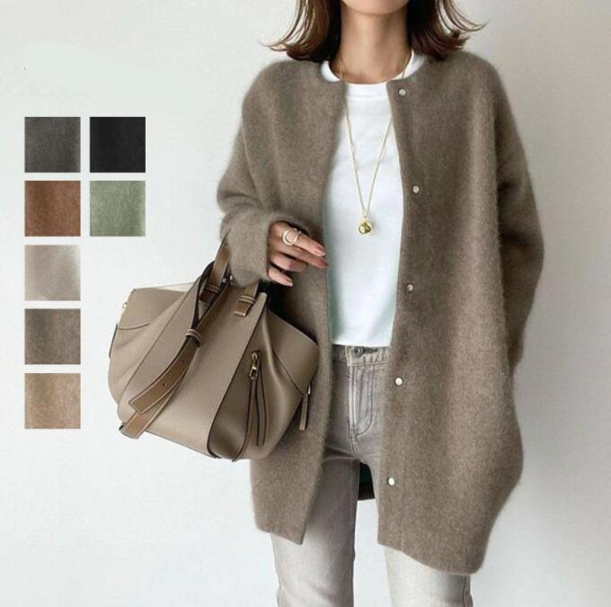 部分短納期!コート ファーコート レディース ブルゾン ロングコート アウター カーディガン 無地 羽織 長袖 秋冬 ノーカラー ゆったり お尻隠れ ロング丈 ...