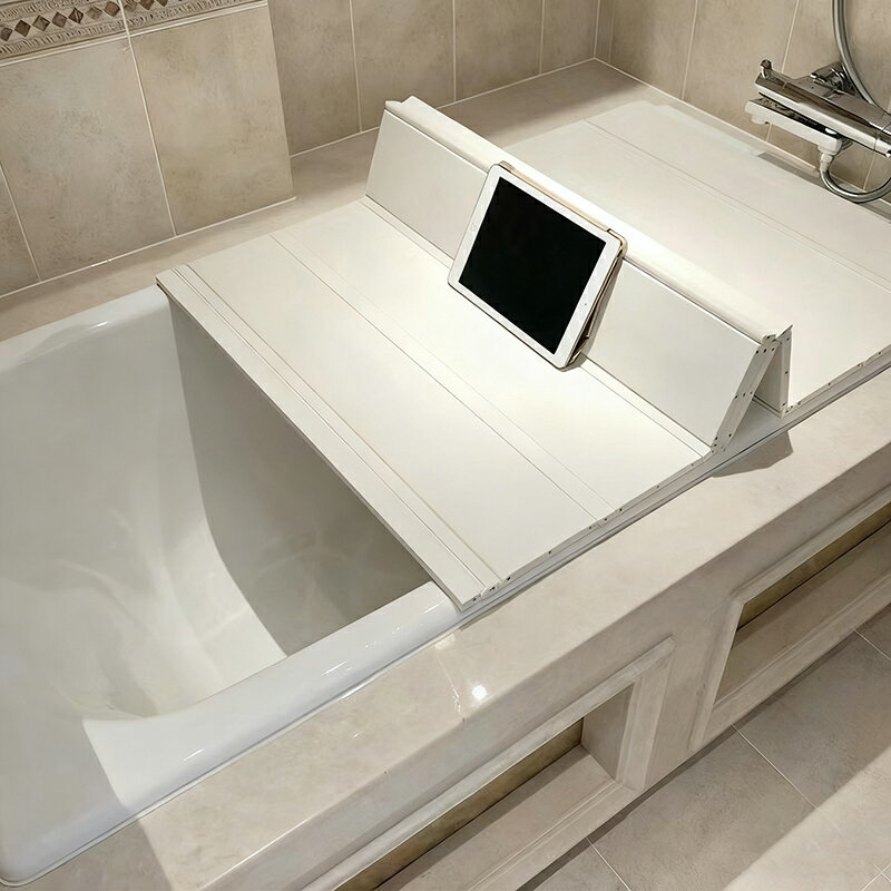 風呂ふた バスタブふた 浴槽蓋 シャッター 蓋 浴室 スリム バス ふた 折りたたみ 半身浴 風呂 抗菌 ホコリ防止 保温 置物 仕切り板 ラック 家族 年寄り 子供 ホワイト (厚さ1.2cm)