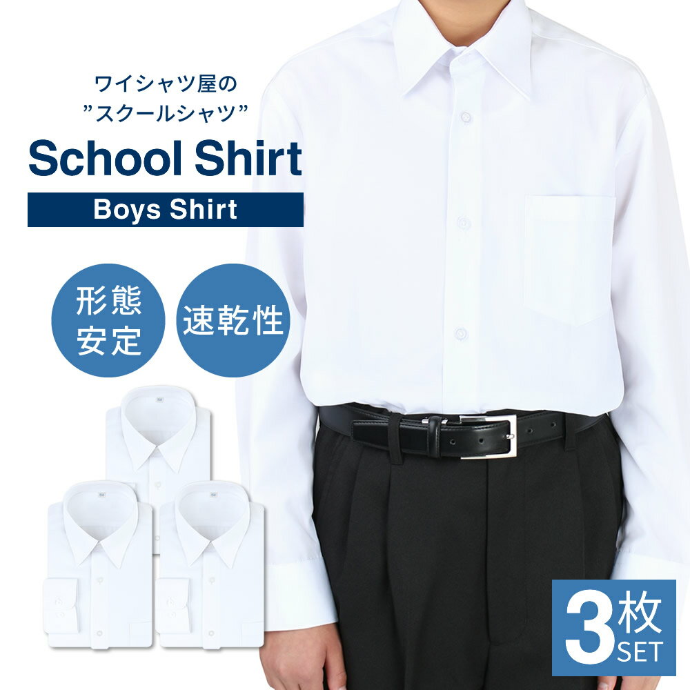 スクールシャツ 男子 3枚セット 長袖 白 制服 学生服 シャツ ワイシャツ ノーアイロン 形態安定 抗菌防臭 イージーケア 中学生 高校生 メンズ カッターシャツ ブレザー A体 at-ch-sre-1833-3fix【宅配便のみ】