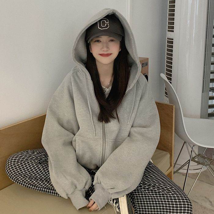 套衫 - パーカー フーディー アウター プルオーバー 送料無料 長袖 前開き ファスナー ジップアップ ポケット レディース かわいい 大人可愛い きれいめ 上品 こなれ感 シンプル カジュアル 主役級 存在感 個性的 スポーティー ゆったり ルーズ お出かけ パーカー グレー S M L XL