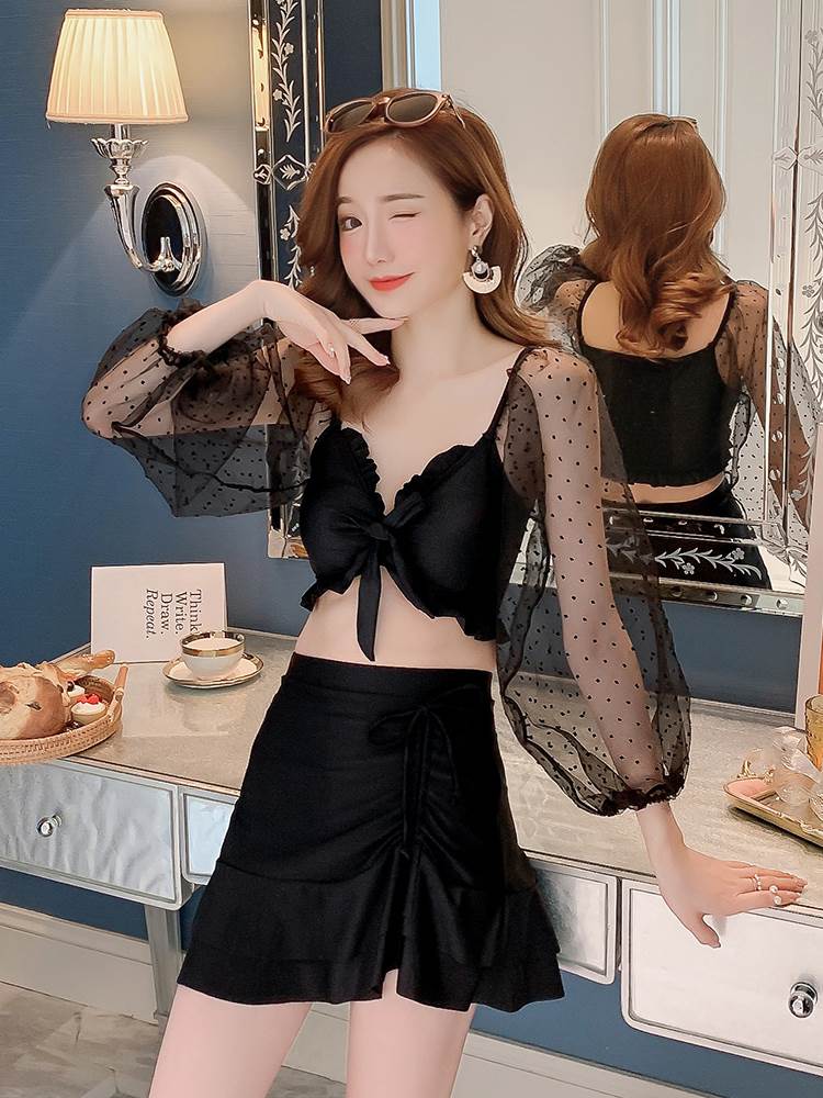 ビキニ 水着 スイムウェア セパレート 送料無料 パフスリーブ 3点セット 胸元 レディース かわいい 大人可愛い きれいめ 上品 こなれ感 シンプル カジュアル 主役級 存在感 個性的 夏 ビーチ プール 旅行 リゾート ガーリー キュート ビキニ ブラック グレー M L XL 透け感