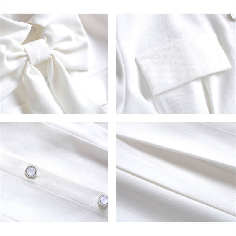 ワンピース シャツ ブラウス トップス ミニ丈 送料無料 長袖 リボンカラー 前開き ボタン レディース かわいい 大人可愛い きれいめ 上品 こなれ感 シンプル カジュアル 主役級 存在感 個性的 お出かけ ガーリー フェミニン デート ガーリー ワンピース ホワイト S M L