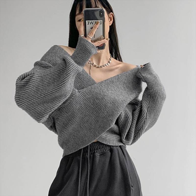 乐天商城 - セーター リブ ニット トップス プルオーバー 送料無料 クロス レディース かわいい 大人可愛い きれいめ 上品 こなれ感 シンプル カジュアル 主役級 存在感 個性的 フェミニン ガーリー レトロ デート お出かけ ゆる 学生 コーデ セーター S M L グレー ホワイト ブラウン