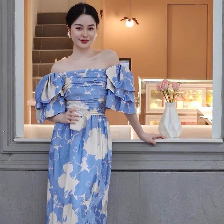 乐天商城 - ワンピース スカート ロング丈 ドレス 送料無料 オフショルダー 半袖 フリル 花柄 ウエストマーク レディース かわいい 大人可愛い きれいめ 上品 こなれ感 シンプル カジュアル 主役級 存在感 個性的 フェミニン デート お出かけ ワンピース リゾート アジアン 夏 S M L XL