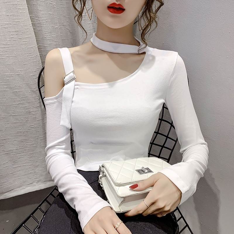 カットソー トップス プルオーバー シャツ 送料無料 長袖 タイト 細身 肩出し ワンショルダー レディース かわいい 大人可愛い きれいめ 上品 こなれ感 シンプル カジュアル 主役級 存在感 個性的 セクシー 普段使い OL 学生 お出かけ カットソー ブラック ホワイト S M L XL