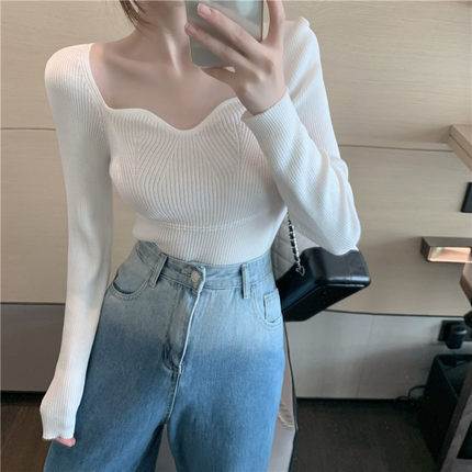 Long-Sleeved - カットソー トップス プルオーバー シャツ 送料無料 長袖 タイト 細身 デコルテ リブ レディース かわいい 大人可愛い きれいめ 上品 こなれ感 シンプル カジュアル 主役級 存在感 個性的 モダン フェミニン 普段使い コーデ 着回し S M L カットソー ブラック ホワイト