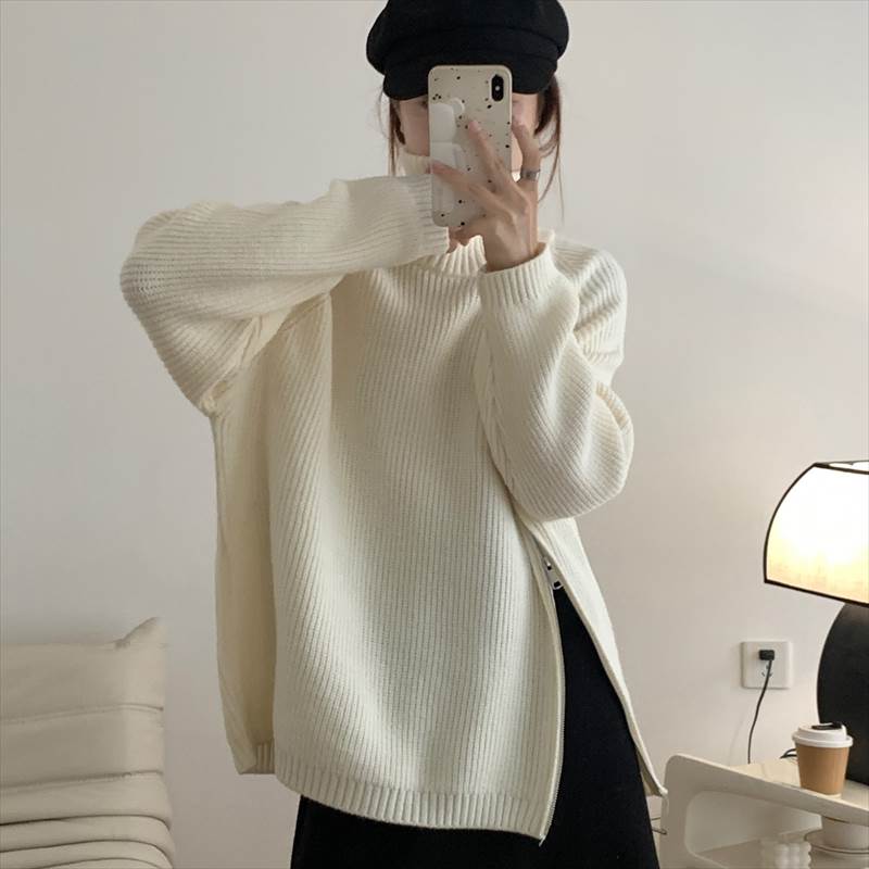 乐天商城 - セーター ニット トップス プルオーバー 送料無料 ダブルジップ タートルネック レディース かわいい 大人可愛い きれいめ 上品 こなれ感 シンプル カジュアル 主役級 存在感 個性的 フェミニン お出かけ ゆる コーデ セーター フリーサイズ ホワイト グレー ブラック カーキ