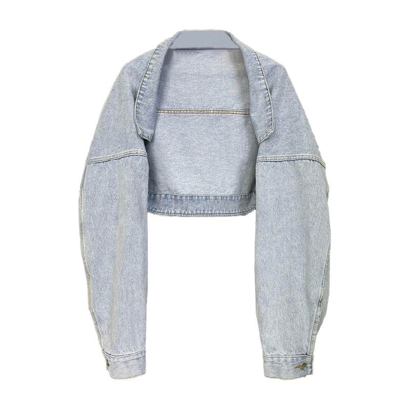 ジャケット デニム アウター クロップド丈 ショート丈 羽織 上着 送料無料 長袖 前開き ボレロ ラウンドネック レディース かわいい 大人可愛い きれいめ 上品 こなれ感 シンプル カジュアル 主役級 存在感 個性的 かっこいい お出かけ カーキ ブラック ジャケット S M L XL