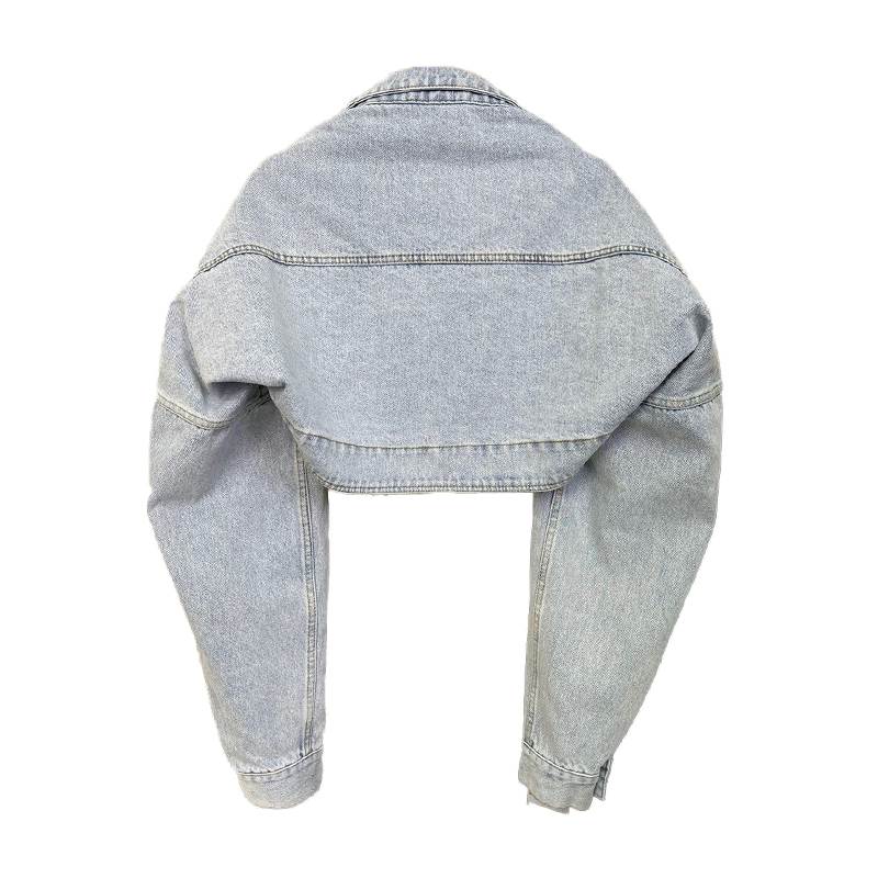 ジャケット デニム アウター クロップド丈 ショート丈 羽織 上着 送料無料 長袖 前開き ボレロ ラウンドネック レディース かわいい 大人可愛い きれいめ 上品 こなれ感 シンプル カジュアル 主役級 存在感 個性的 かっこいい お出かけ カーキ ブラック ジャケット S M L XL