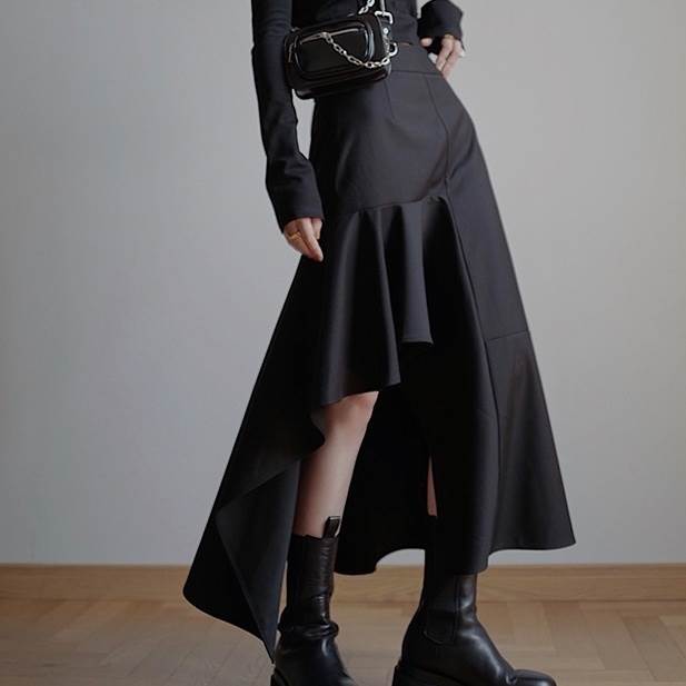 乐天商城 - スカート ロング丈 送料無料 アシンメトリー フレア ゴシック レディース かわいい 大人可愛い きれいめ 上品 こなれ感 シンプル カジュアル 主役級 存在感 個性的 かっこいい クール クラシカル フェミニン デート 学生 OL お出かけ スカート ブラック ベージュ S M L XL