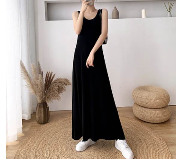 ワンピース スカート ロング丈 プルオーバー ドレス 送料無料 ノースリーブ Aライン 無地 レディース かわいい 大人可愛い きれいめ 上品 こなれ感 シンプル カジュアル 主役級 存在感 個性的 リゾート フェミニン デート お出かけ ワンピース ブラック S M L XL 2XL 3XL(4.0)