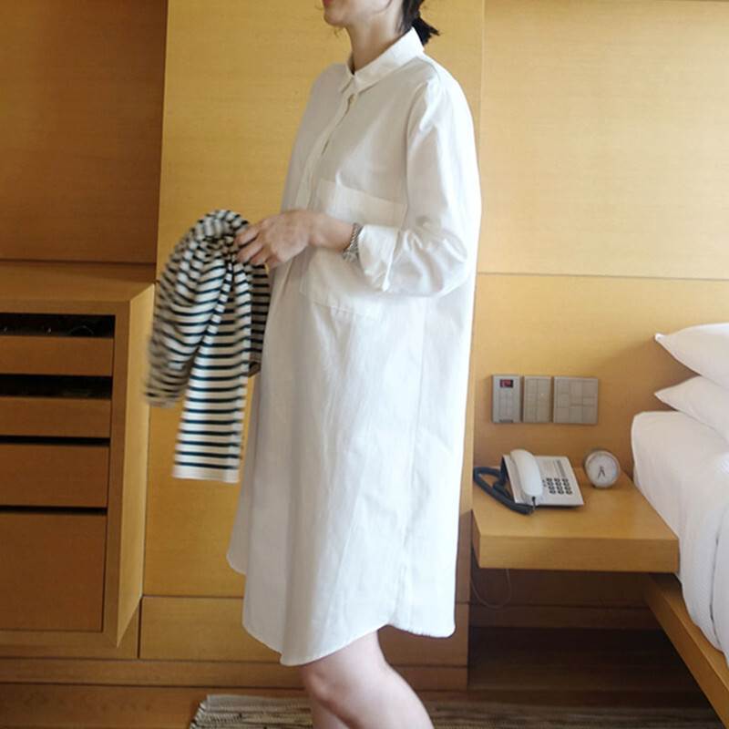 シャツワンピース ひざ丈 ロング丈 送料無料 襟付き 長袖 前開き ボタン レイヤード レディース かわい..