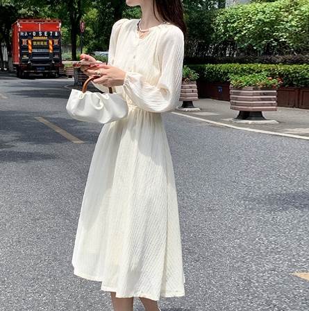 ワンピース スカート ひざ丈 送料無料 Vネック 長袖 ウエストマーク ボタン ストライプ レディース かわいい 大人可愛い きれいめ 上品 こなれ感 シンプル カジュアル 主役級 存在感 個性的 ガーリー フェミニン デート お出かけ 学生 ワンピース ホワイト S M L XL 春 モテ