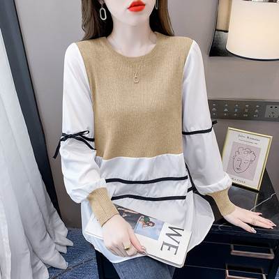 トップス プルオーバー 長袖 クルーネック ドッキング リボン レイヤード リブ かわいい 大人可愛い きれいめ シンプル カジュアル 大人 上品 おしゃれ 大人可愛い 大人女子 こなれ感 ラブリー キュート 無地 重ね着風 プルオーバー アプリコット 灰色 黒 ボーダー 送料無料