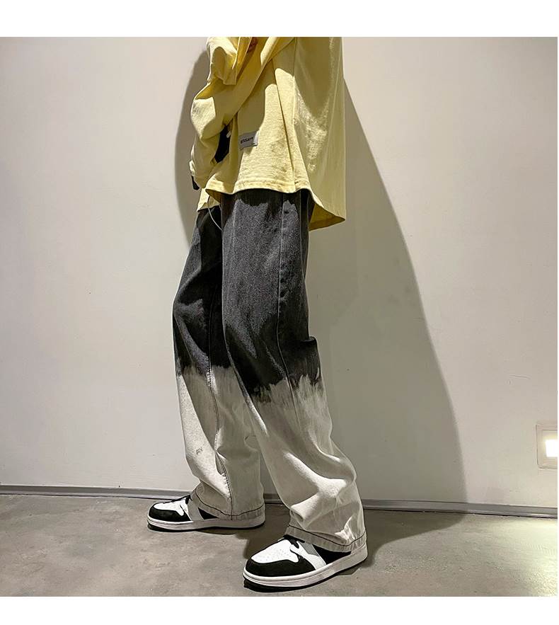 乐天商城 - ボトムス パンツ デニム ロング丈 ワイド ストレート オーバーサイズ グラデーション ストリート ビンテージ ウォッシュド ポケットボーイッシュ かっこいい ラフ スポーティー こなれ感 クール シンプル カジュアル パンツ オールシーズン S M L XL 2XL 黒 青 送料無料