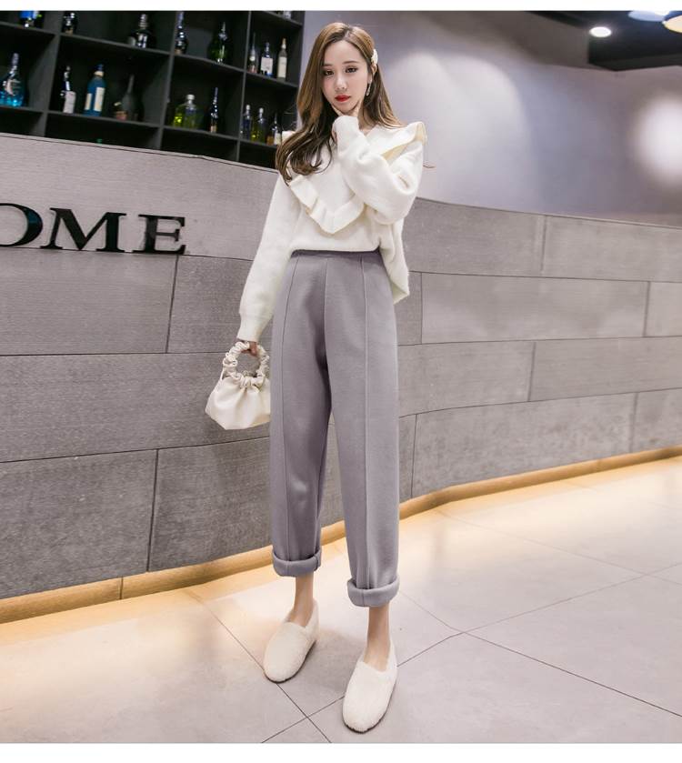 Rakuten - ボトムス パンツ ハイウエスト 9分丈 脚長 厚地 ストレート ワイド かわいい 大人可愛い シンプル カジュアル 大人 おしゃれ きれいめ クール レトロ 大人女子 こなれ感 ラフ スポーティー ラブリー 秋 冬 通勤 パンツ S M L XL 灰色 ローズレッド オフホワイト 黒 送料無料