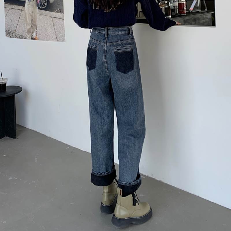 ボトムス パンツ ストレート ロング丈 ファスナー ポケット ハイウエスト 前開き ブルーデニム かわいい 大人可愛い シンプル カジュアル 大人 おしゃれ かっこいい レトロ 大人女子 こなれ感 ラフ メンズライク ボーイッシュ パンツ オールシーズン S M L XL 送料無料