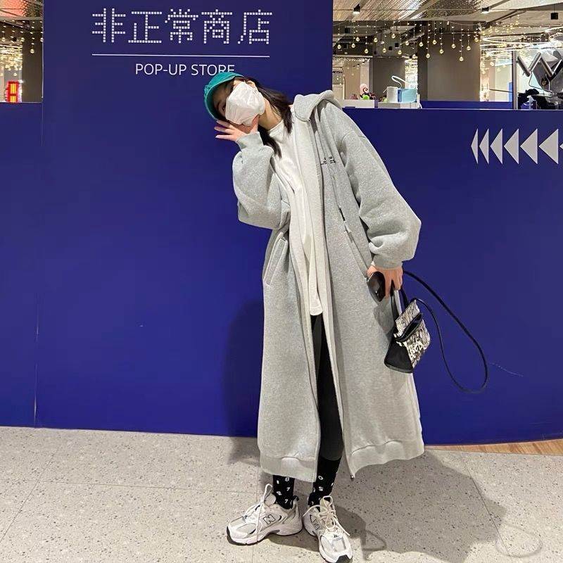 乐天商城 - カーディガン パーカー ロング丈 長袖 ボリューム袖 ストレート ワイド ロゴ フード付き ファスナー ポケット 前開き シンプル カジュアル おしゃれ かっこいい こなれ感 ラフ ビッグシルエット ボーイッシュ スポーティー ルーズ パーカー 灰色 L XL 2XL 3XL 4XL 送料無料