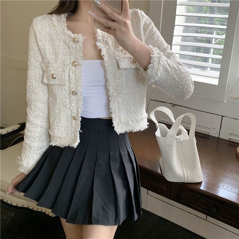 アウタージャケットツイードノーカラ...