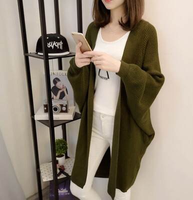 乐天商城 - カーディガン ニット リブ シンプル 膝丈 長袖 ボリューム袖 襟なし ストレート 前開き 伸縮性 ゆったり かわいい 大人可愛い きれいめ カジュアル 大人 上品 おしゃれ こなれ感 ラフ 抜け感 春 秋 カーディガン アーミーグリーン カーキ 灰色 オフホワイト 黒 茶色 送料無料