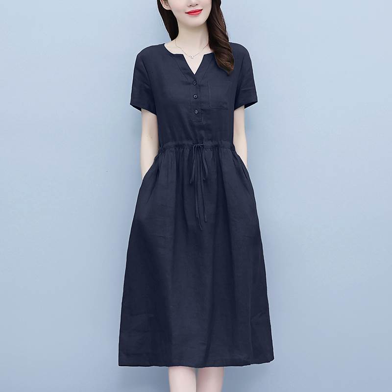 シャツワンピース スカート ひざ丈 送料無料 ヘンリーネック 半袖 Aライン ウエストマーク レディース かわいい 大人可愛い きれいめ こなれ感 シンプル カジュアル 主役級 存在感 個性的 フェミニン デート お出かけ シャツワンピース ネイビー グリーン M L XL 2XL 3XL