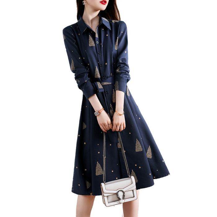 シャツワンピース スカート ひざ丈 送料無料 襟付き 前開き ボタン 長袖 フレア ウエストマーク 脚長 レディース かわいい 大人可愛い きれいめ 上品 こなれ感 シンプル カジュアル 主役級 存在感 個性的 モダン フェミニン デート お出かけ シャツワンピース S M L XL 2XL