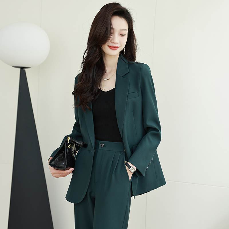 Nylon, Rayon, Polyester - セットアップ パンツスーツ ジャケット アウター ボトムス 送料無料 長袖 襟付き 羽織 前開き レディース かわいい 大人可愛い きれいめ 上品 こなれ感 シンプル カジュアル 主役級 存在感 個性的 モダン オフィス デート お出かけ セットアップ グリーン S M L XL 2XL