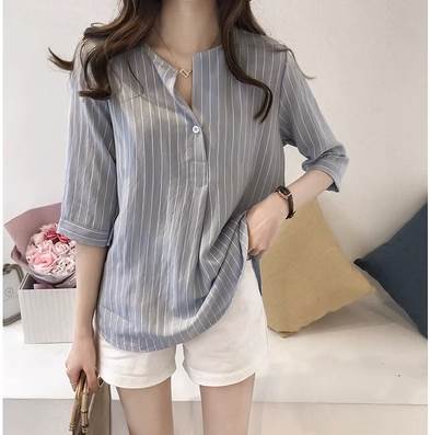 Rakuten - ブラウス シャツ トップス プルオーバー 送料無料 7分袖 ストライプ レディース かわいい 大人可愛い きれいめ 上品 こなれ感 シンプル カジュアル 主役級 存在感 個性的 お出かけ モード コーデ 着回し M L XL 2XL 3XL 4XL ブラウス ライトブルー ピンク ホワイト ネイビー