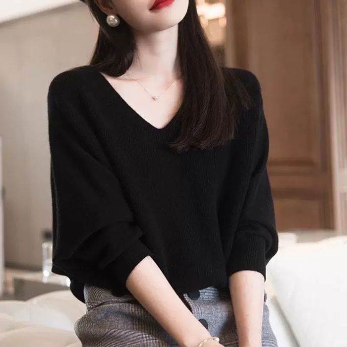 V-Neck - セーター ニット トップス プルオーバー 送料無料 Vネック 7分袖 レディース かわいい 大人可愛い きれいめ 上品 こなれ感 シンプル カジュアル 主役級 存在感 個性的 フェミニン ガーリー レトロ デート お出かけ 学生 コーデ セーター S M L XL 2XL ブラック ベージュ