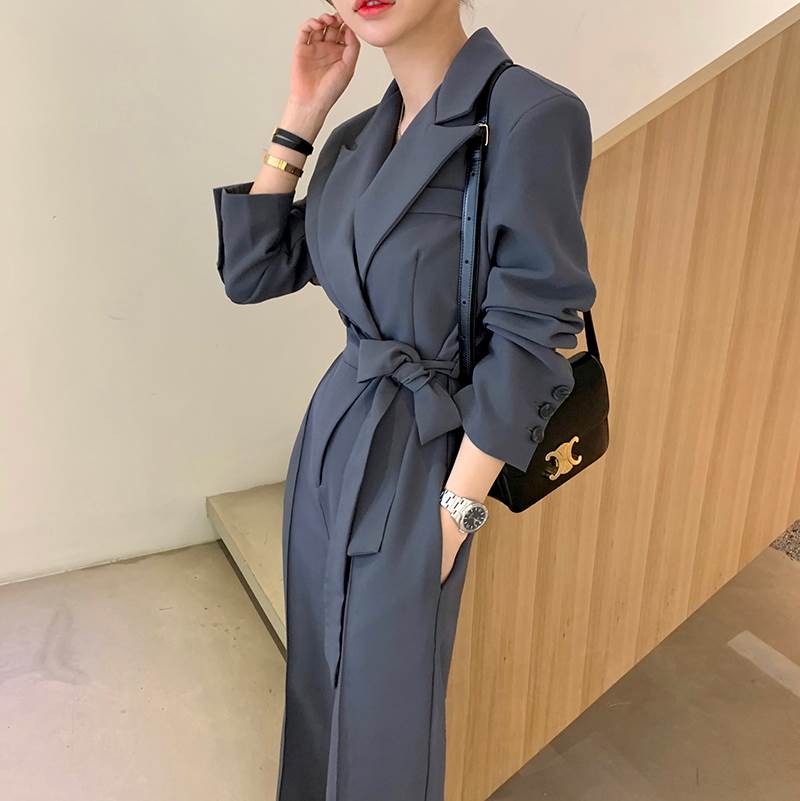 オールインワン ジャンプスーツ パンツ 送料無料 長袖 センタープレス ウエストリボン レディース かわいい 大人可愛い きれいめ 上品 こなれ感 シンプル カジュアル 主役級 存在感 個性的 マニッシュ デート お出かけ オールインワン グレー ワンサイズ クール かっこいい