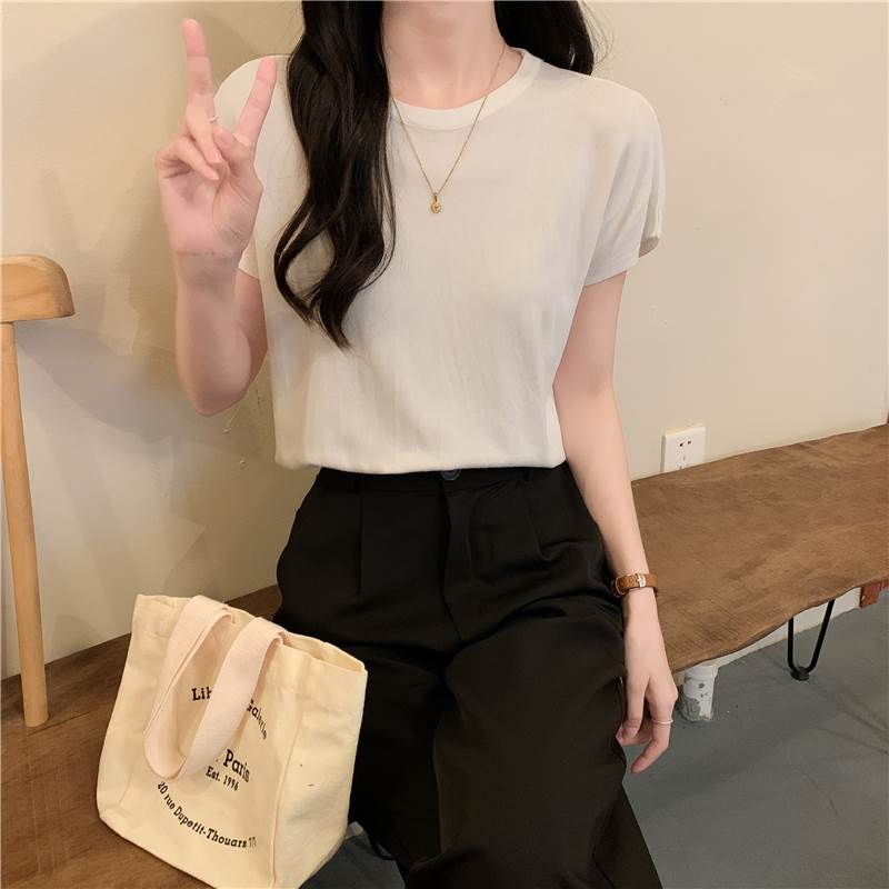 Rakuten - カットソー トップス プルオーバー シャツ 送料無料 半袖 ラウンドカラー かわいい 大人可愛い きれいめ こなれ感 シンプル カジュアル 主役級 存在感 フリーサイズ カットソー ホワイト ブラック ネイビー オレンジ グレー グリーン ブリックレッド ピンク ブラウン レッド