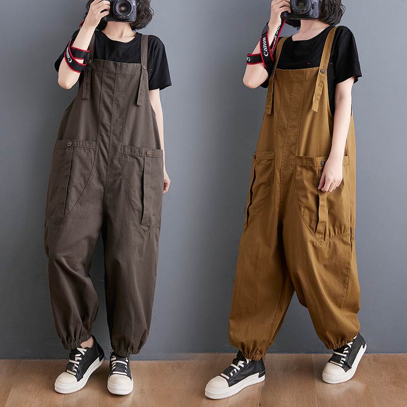 ボトムス サロペット オーバーオール ワイド ポケット アンクル丈 送料無料 個性的 M L XL 2XL グレー 黄 かわいい 大人女子 エレガント 上品 シンプル マニッシュ ボーイッシュ カジュアル おしゃれ ラフ レトロ サロペット 無地 春 秋 冬 レディース 女性用 お出かけ