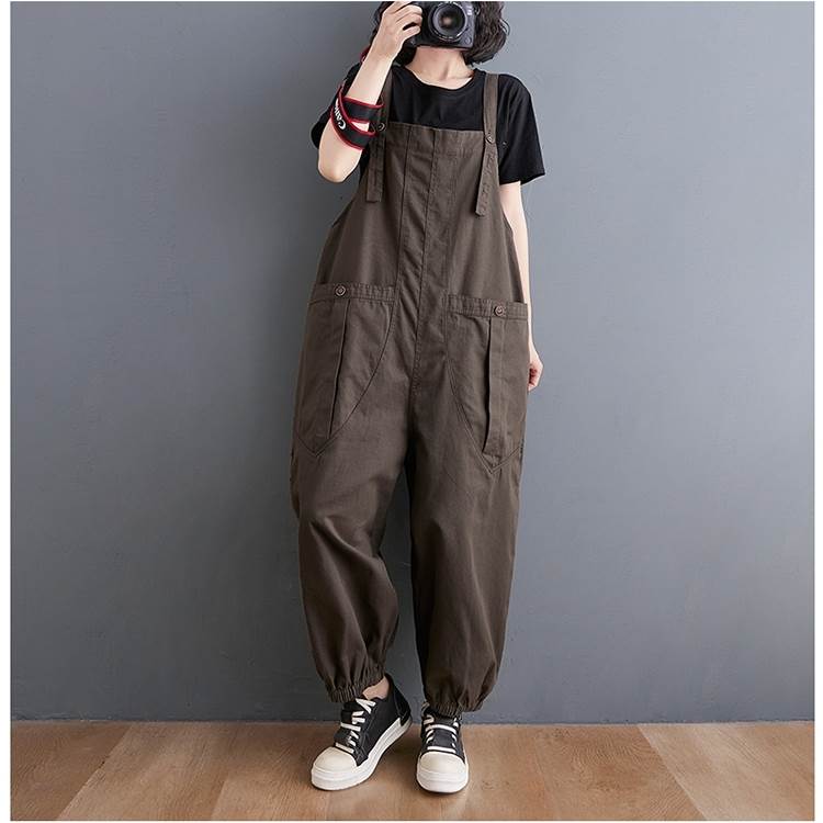 ボトムス サロペット オーバーオール ワイド ポケット アンクル丈 送料無料 個性的 M L XL 2XL グレー 黄 かわいい 大人女子 エレガント 上品 シンプル マニッシュ ボーイッシュ カジュアル おしゃれ ラフ レトロ サロペット 無地 春 秋 冬 レディース 女性用 お出かけ