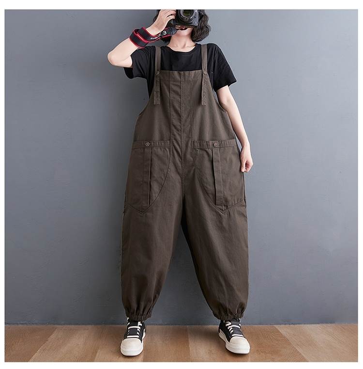 ボトムス サロペット オーバーオール ワイド ポケット アンクル丈 送料無料 個性的 M L XL 2XL グレー 黄 かわいい 大人女子 エレガント 上品 シンプル マニッシュ ボーイッシュ カジュアル おしゃれ ラフ レトロ サロペット 無地 春 秋 冬 レディース 女性用 お出かけ