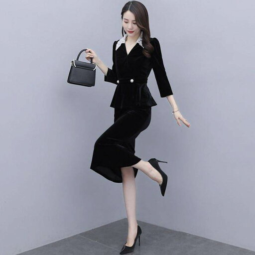 セットアップ トップス スカート ミモレ丈 7分袖 襟付き レース ペプラム マーメイド ベルベット 前開き ボタン ツーピース 送料無料 個性的 S M L XL 2XL 黒 大人可愛い きれいめ 大人 上品 おしゃれ レトロ 大人女子 モード系 セクシー セットアップ 無地 秋 冬 レディース セットアップ トップス スカート ミモレ丈 7分袖 襟付き レース ペプラム マーメイド ベルベット 前開き ボタン ツーピース 送料無料 個性的 S M L XL 2XL 黒 大人可愛い きれいめ 大人 上品 おしゃれ レトロ 大人女子 モード系 セクシー セットアップ 無地 秋 冬 レディース