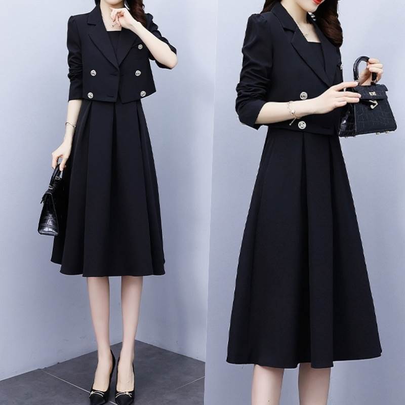 セットアップ ジャケット ワンピース ショート丈 ミモレ丈 ノースリーブ 長袖 Vネック スクエアネック 襟付き Aライン ツーピース 送料無料 個性的 大きいサイズ M L XL 2XL 3XL 4XL 黒 大人可愛い きれいめ シンプル フォーマル セットアップ 無地 春 秋 冬 レディース