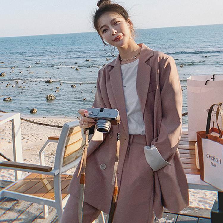 セットアップ ジャケット ズボン パンツ 長袖 襟付き オーバーサイズ アンクル丈 ハイウエスト タック ツーピース 送料無料 個性的 S M L XL ピンク 黒 かわいい 大人可愛い シンプル おしゃれ かっこいい 大人女子 こなれ感 モダン セットアップ 無地 春 秋 レディース