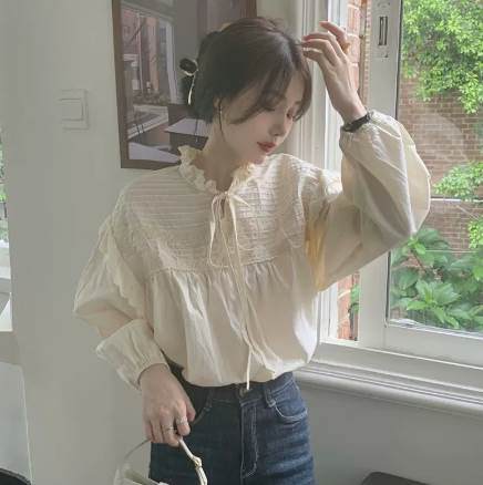 Long-Sleeved - トップス シャツ ブラウス レギュラー丈 長袖 ハイネック フリル パフスリーブ 送料無料 個性的 S M L XL かわいい 大人可愛い シンプル カジュアル 大人 上品 おしゃれ 大人女子 こなれ感 キュート ガーリー キュート レトロ ブラウス 無地 春 夏 レディース 女性用