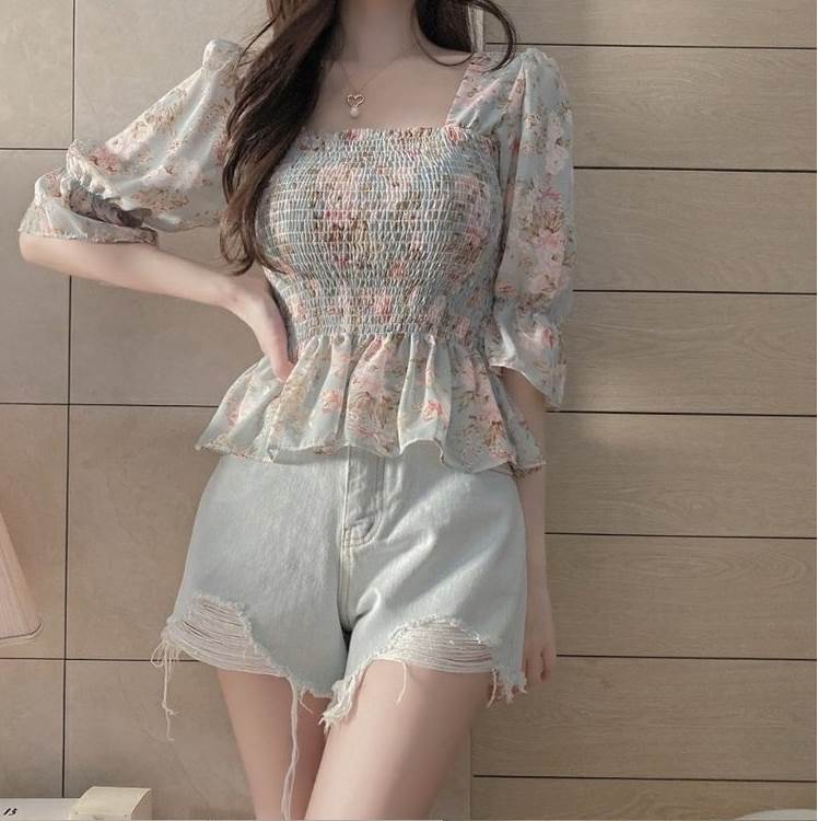 トップスブラウスシフォン5分袖キャ...