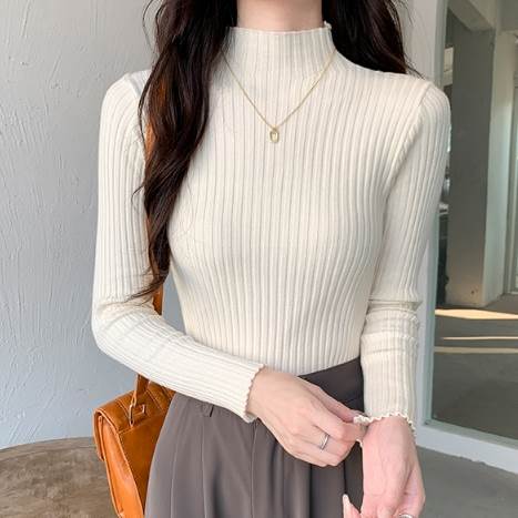 トップス セーター ニットソー ハイネック プルオーバー 長袖 レギュラー丈 タイト リブニット 薄手 送料無料 個性的 フリーサイズ アプリコット ブリックレッド 白 黒 かわいい 大人可愛い シンプル きれいめ カジュアル おしゃれ こなれ感 ニットソー 無地 春 レディース(4)