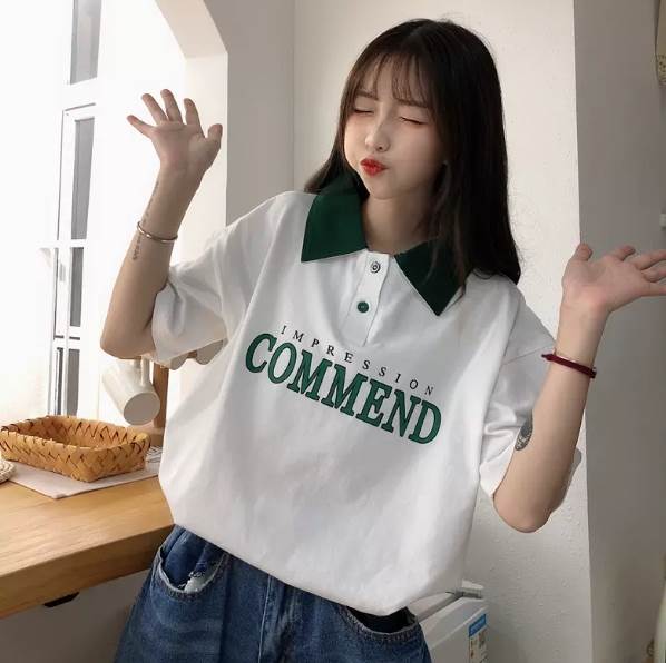 トップス ポロシャツ 半袖 襟付き シャツカラー ボタン オーバーサイズ ビッグシルエット ワイド 送料無料 個性的 M L XL 2XL かわいい 大人可愛い きれいめ シンプル カジュアル 大人 上品 おしゃれ 大人女子 こなれ感 メンズライク ポロシャツ ロゴ 春 夏 レディース(4)