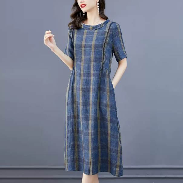 乐天商城 - ワンピース ロング丈 半袖 襟付き Aライン セミフレア バックシャン 送料無料 個性的 大きいサイズ M L XL 2XL 3XL 4XL かわいい 大人可愛い きれいめ シンプル カジュアル 大人 上品 おしゃれ 大人女子 こなれ感 モダン ラフ 抜け感 ワンピース チェック 夏 レディース