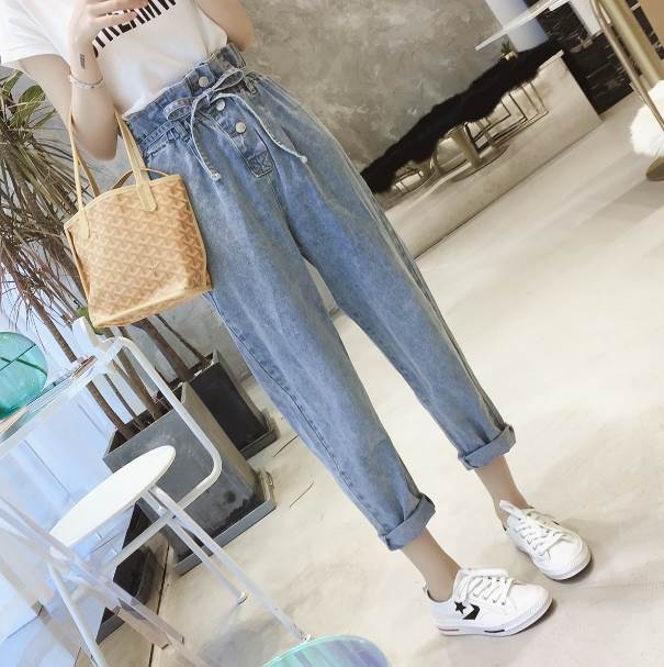 乐天商城 - ボトムス Gパン パンツ 9分丈 ギャザー ハイウエスト リボン ウエストマーク ヴィンテージ風 デニム 送料無料 個性的 S M L XL 2XL 3XL 4XL 5XL かわいい 大人可愛い きれいめ シンプル カジュアル 大人 上品 おしゃれ 大人女子 こなれ感 デニム 無地 春 夏 レディース