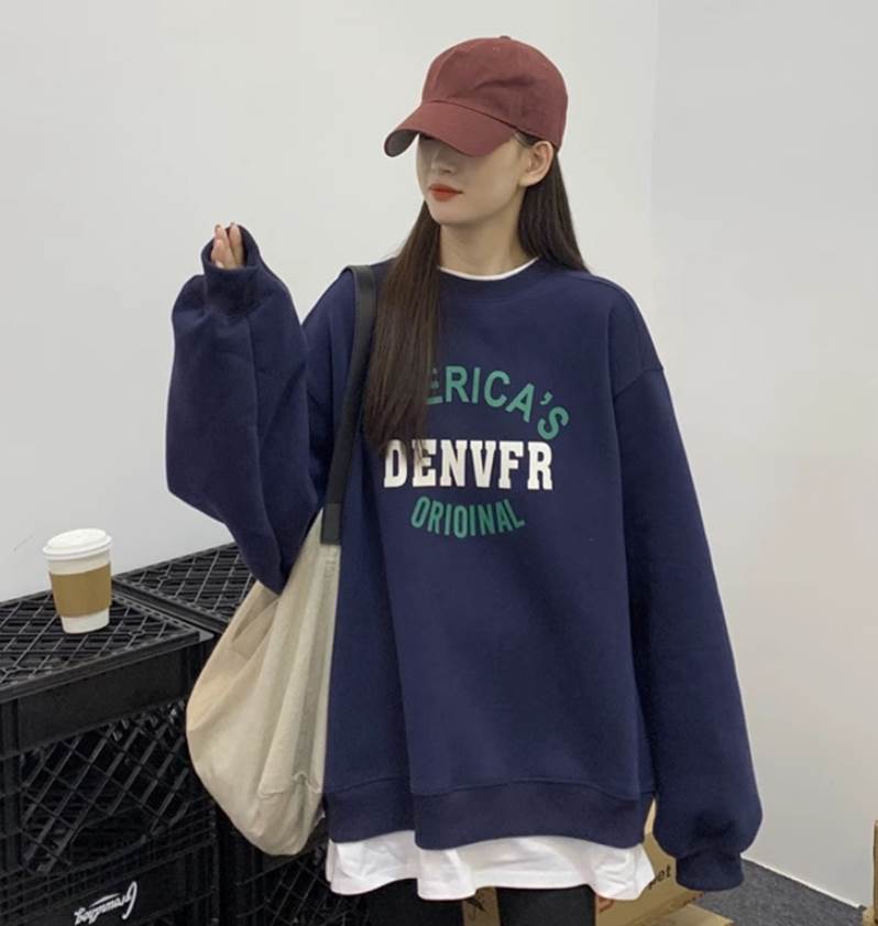 トップス プルオーバー トレーナー 長袖 ミディアム丈 ラウンドネック オーバーサイズ レイヤード ドッキング 送料無料 個性的 S M L XL 2XL 青 赤 グレー かわいい 大人可愛い シンプル カジュアル おしゃれ かっこいい 大人女子 トレーナー プリント 春 秋 レディース