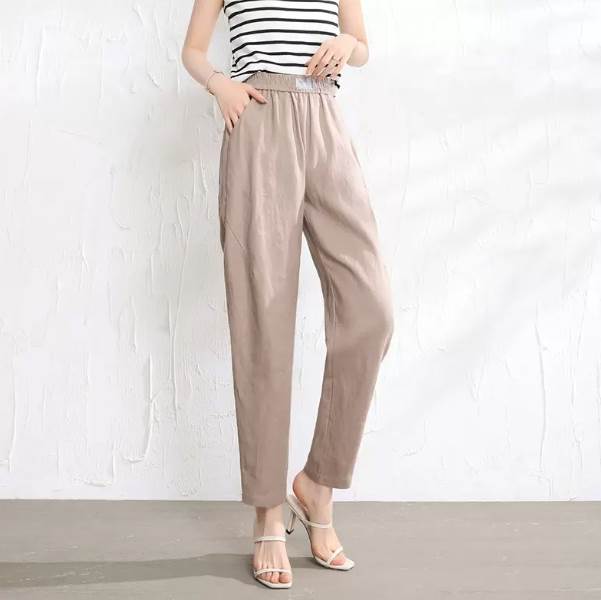 Linen, Hemp - ボトムス パンツ テーパード アンクル丈 ウエストゴム リネン 送料無料 個性的 大きいサイズ S M L XL 2XL 3XL ベージュ オレンジ 白 アプリコット グレー 黒 かわいい 大人可愛い きれいめ シンプル カジュアル 大人 上品 おしゃれ 大人女子 パンツ 無地 夏 レディース