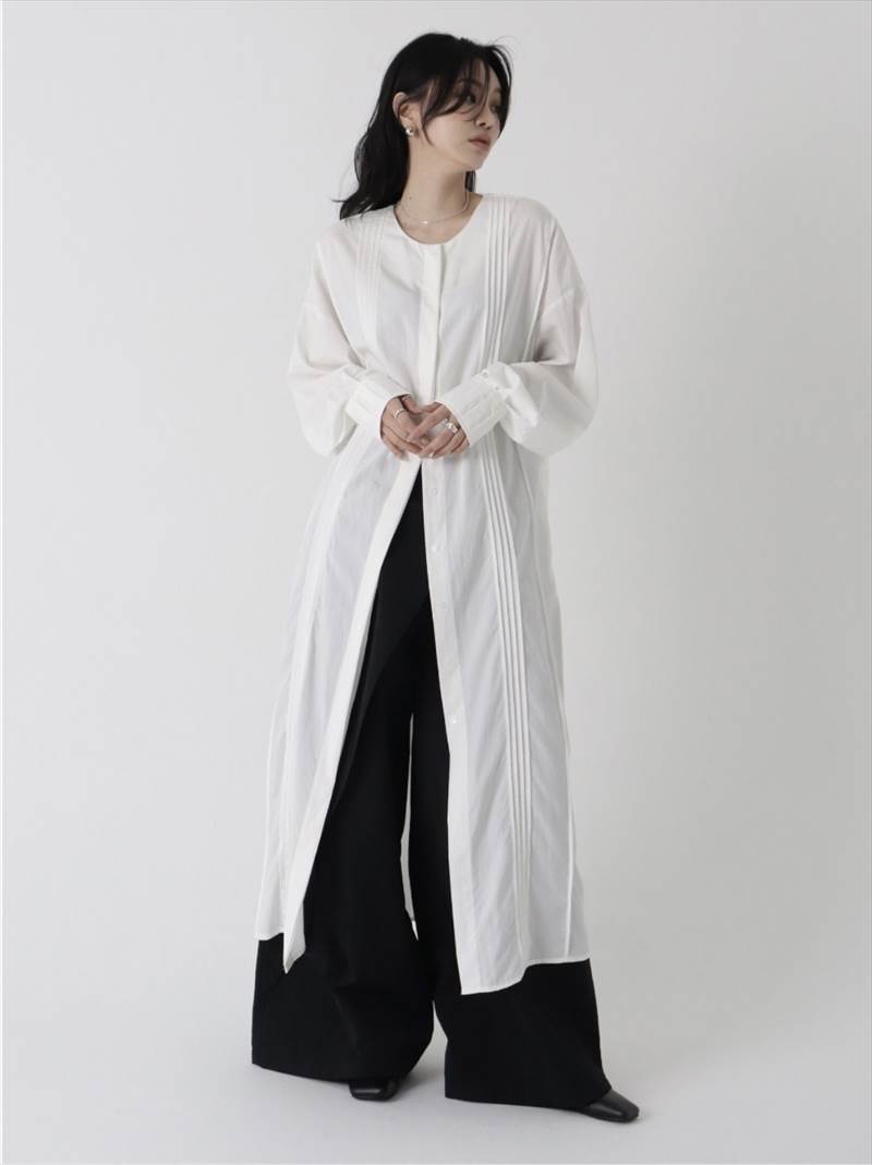 シャツワンピース スカート ミモレ丈 ロング丈 送料無料 ノーカラー 長袖 Aライン ベルト レディース かわいい 大人可愛い きれいめ 上品 こなれ感 シンプル カジュアル 主役級 存在感 個性的 フェミニン お出かけ シャツワンピース ホワイト フリーサイズ かっこいい ラフ