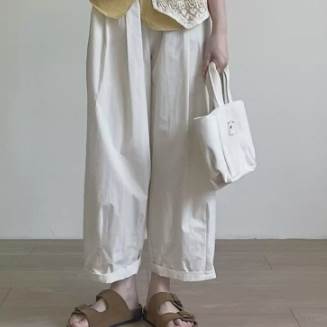 乐天商城 - イージーパンツ ボトムス ストレート ワイドパンツ リネン ハイウエスト 夏 通勤 薄手 薄地 S M L XL シャローカード 白 グレー ピンク ベージュ ブルー パンツ ズボン かわいい 大人可愛い シンプル カジュアル おしゃれ 送料無料 個性的 ボトムス 大人女子 こなれ感 ラフ
