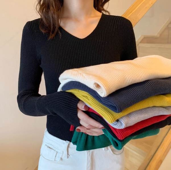 V-Neck - トップス ニットソー セーター 長袖 Vネック 美ライン ニュアンス リブニット 伸縮性 ストレッチ カラバリ豊富 かわいい 大人可愛い きれいめ シンプル カジュアル リラックス おしゃれ 大人 無地 サイズ豊富 S M L XL 2XL 3XL 4XL 5XL トップス 送料無料 個性的 こなれ感